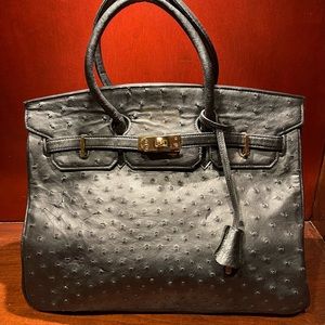 Black Ostrich Skin Handbag